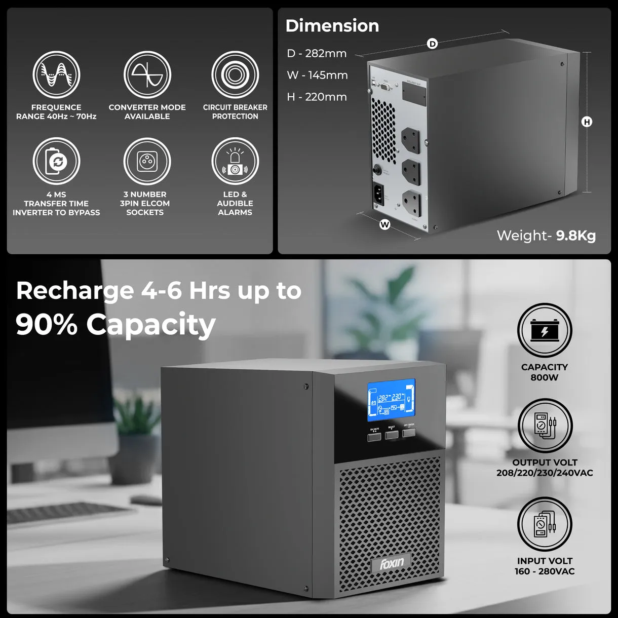 Foxin UPS 1000VA Online (2+2 Warranty) view 6